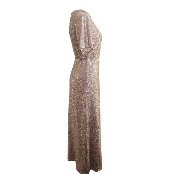 Baltic Born Bridesmaid Sequined Rose Gold Side Slit Maxi Dress Sz Small Coquette - Picture 3 of 11